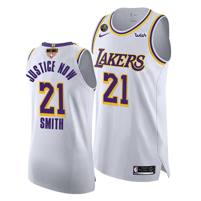 Men's Los Angeles Lakers J.R. Smith #21 NBA Justice Now Authentic 2020 G3 Finals White Basketball Jersey LUQ8383QA